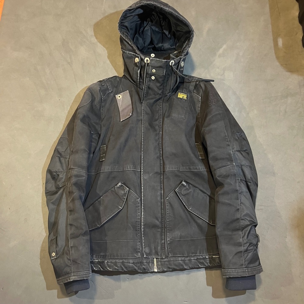 G-Star Raw Aero‎ Parka Black Quilted Hooded Field Canvas Jacket Mens S Military